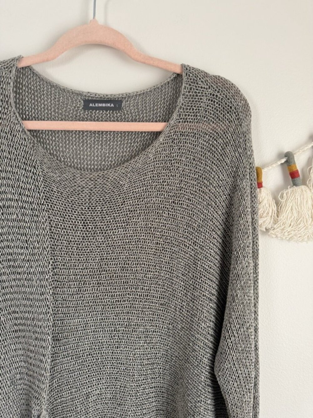 Alembika Open Knit Asymmetrical Grey Slouchy Oversized Lagenlook Coastal Top S - Picture 5 of 9